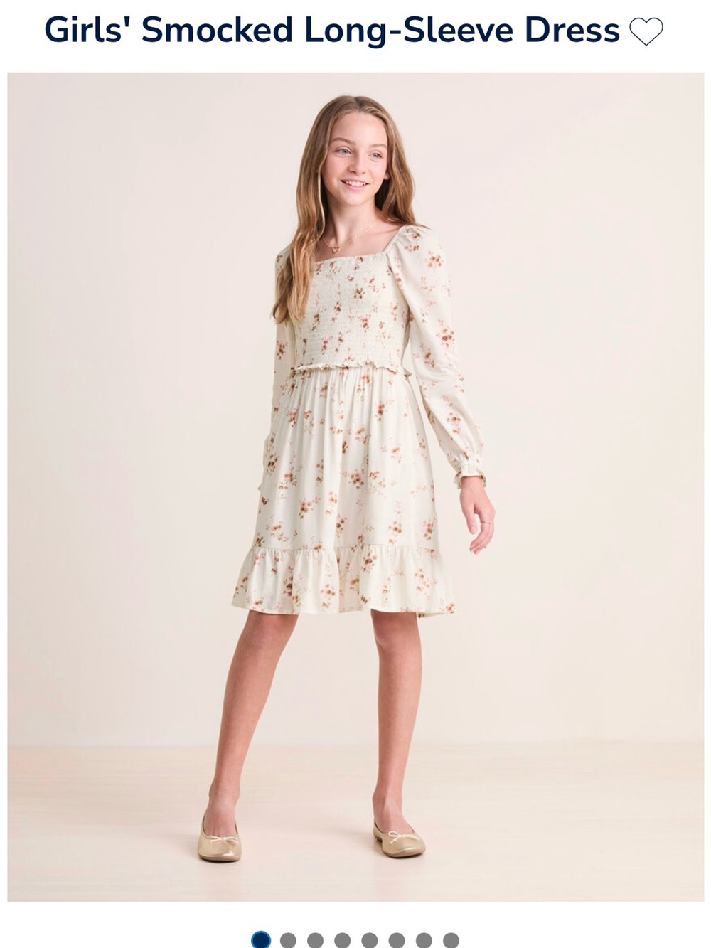 Vineyard Vines Cream Floral Smocked Long-Sleeve Dress with Ruffle Hem